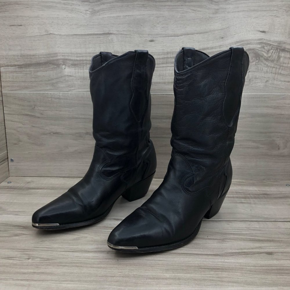 Code West Boots Womens 8M Black Leather VTG Western Cowboy Pull On